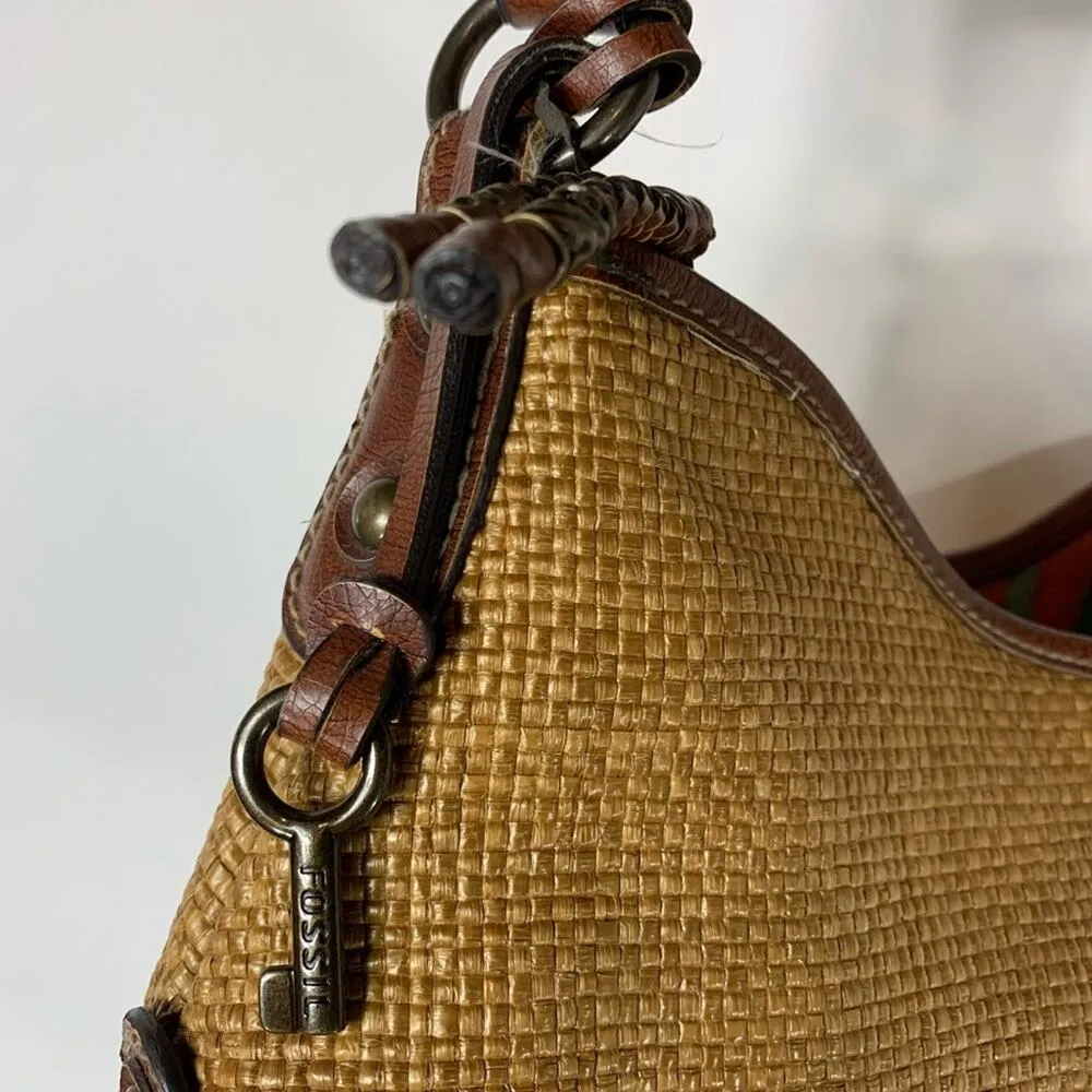 Fossil Woven Bag Handbag Tan Brown Classic - Image 3
