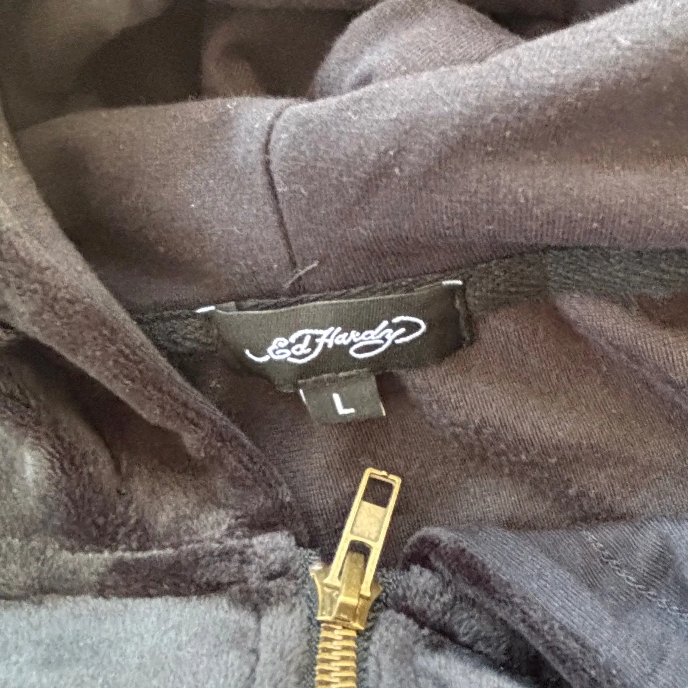 Ed Hardy NWT Silver Tiger Velour Zip Up Hoodie Large Rhinestone Y2K athleisure - Image 5