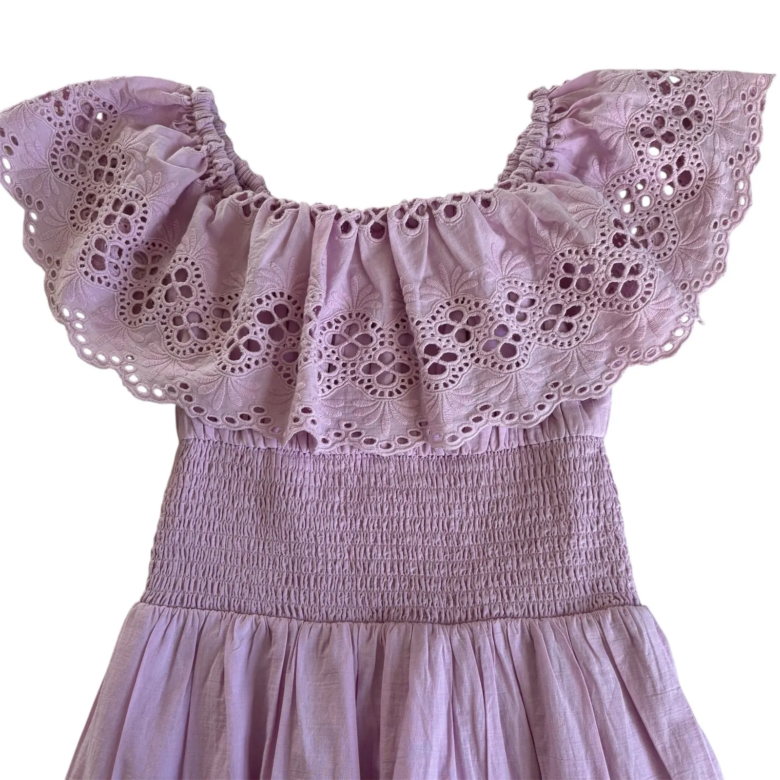 Lovers + Friends x Jetset Christina Dallas Lavender Eyelet Smocked Mini Dress XS - Image 9