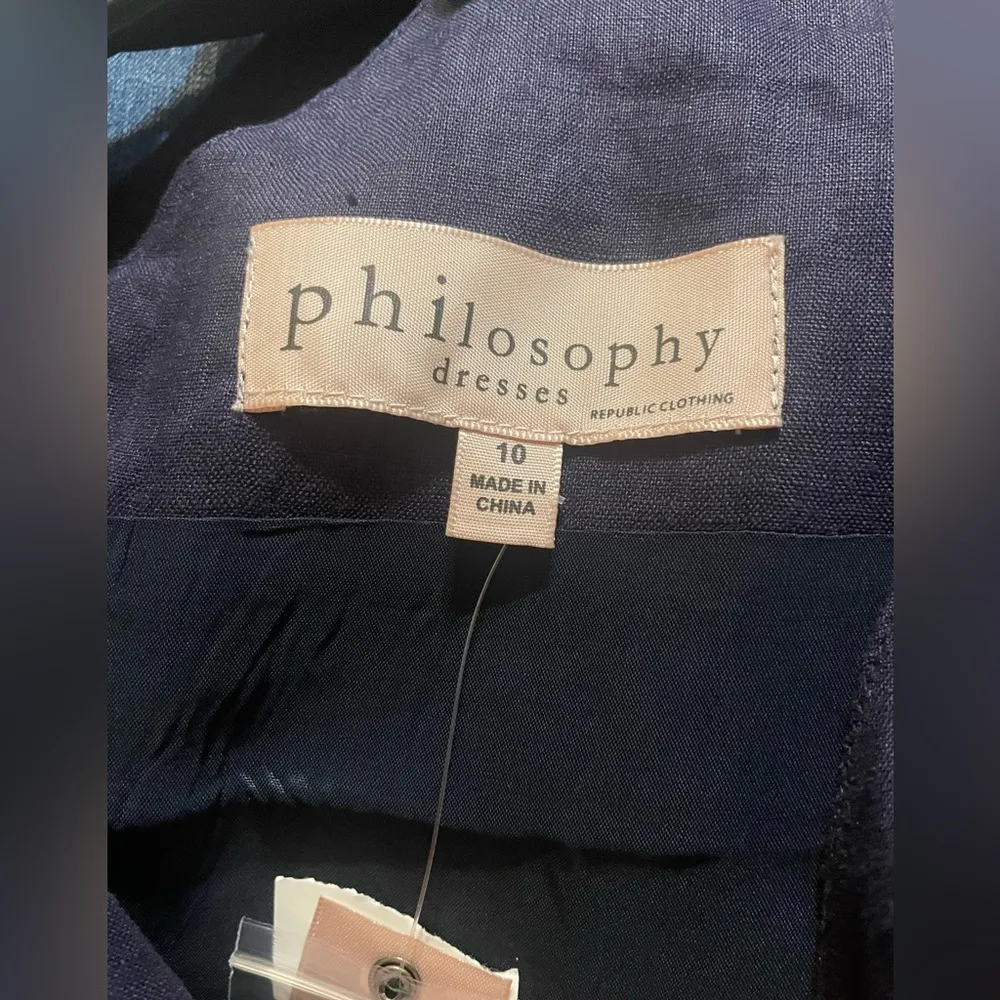 Philosophy Republic Linen A-line midi dress NWT size 10 women’s navy blue - Image 6