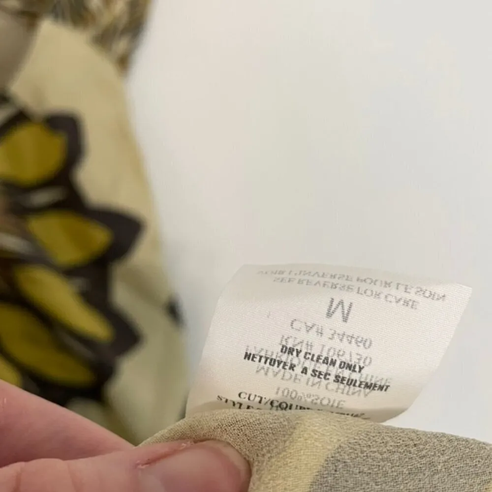 VINCE Golden Gold Mustard Mandala Sunflower Floral 100% SILK Boho Shift Dress M - Image 10