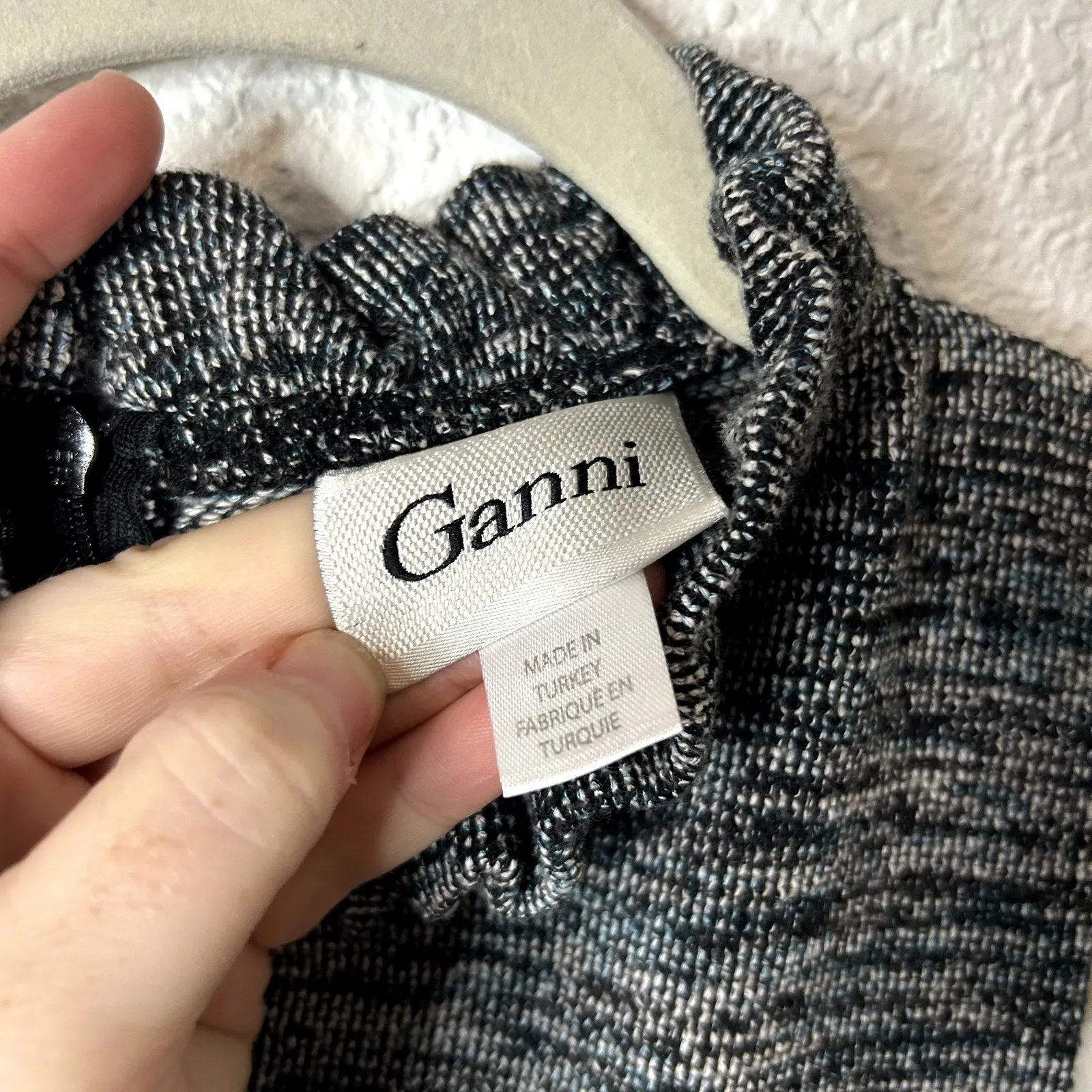 Ganni Anthropologie Pinnacle Tweed Knitted Ruffle Mock Neck Dress Medium - Image 4