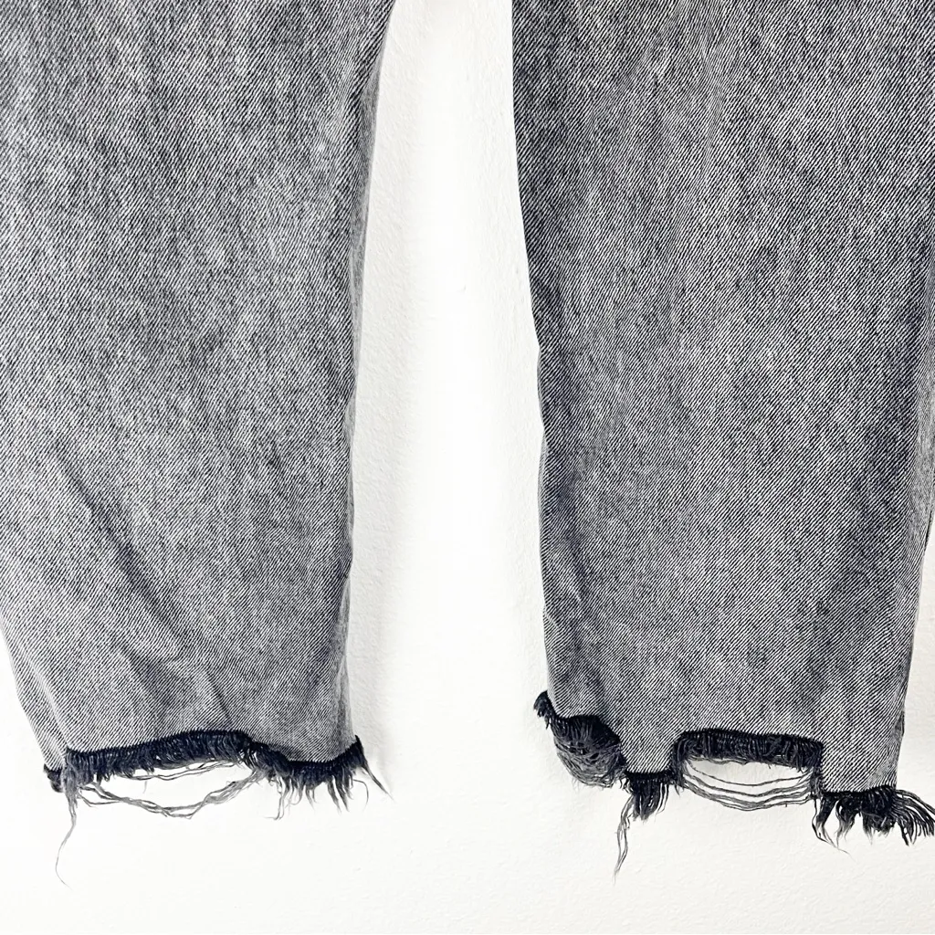 FREE PEOPLE Maggie Black Wash Button Fly Busted Knees Sharkbite Hem Jeans 26 - Image 8