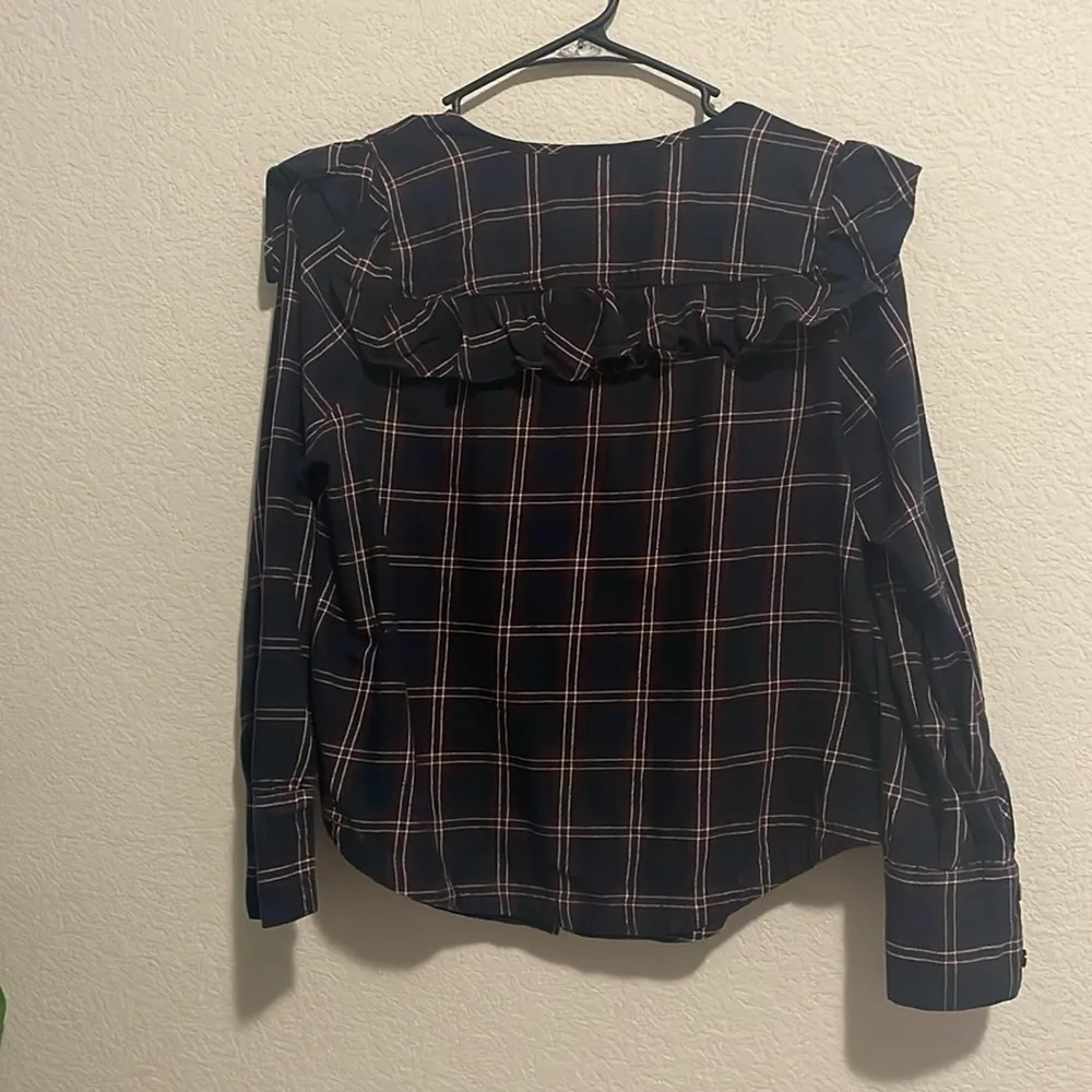 Madewell Plaid Ruffle-Yoke Long Sleeve button up Blouse Small - Image 7