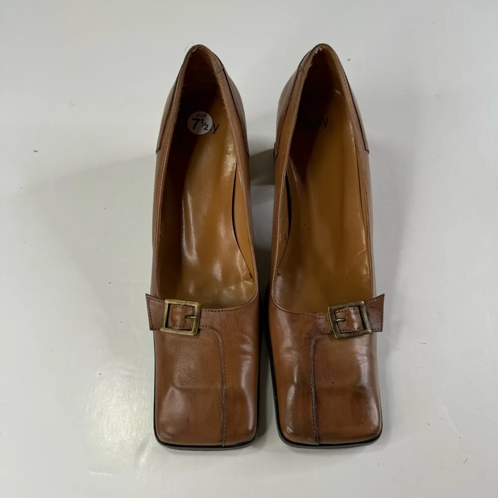 Blay Square Toe Brown Leather Pumps Size 38 - Image 2