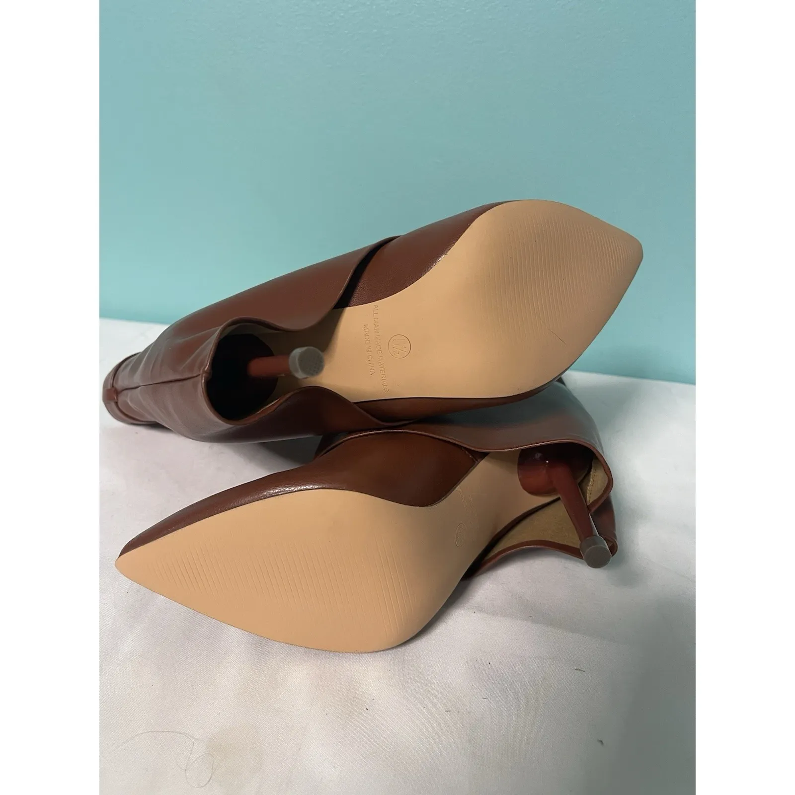 Liliana Brown Faux Leather Pointy Toe Boots  Heel Womens Size‎ 5.5 - Image 7