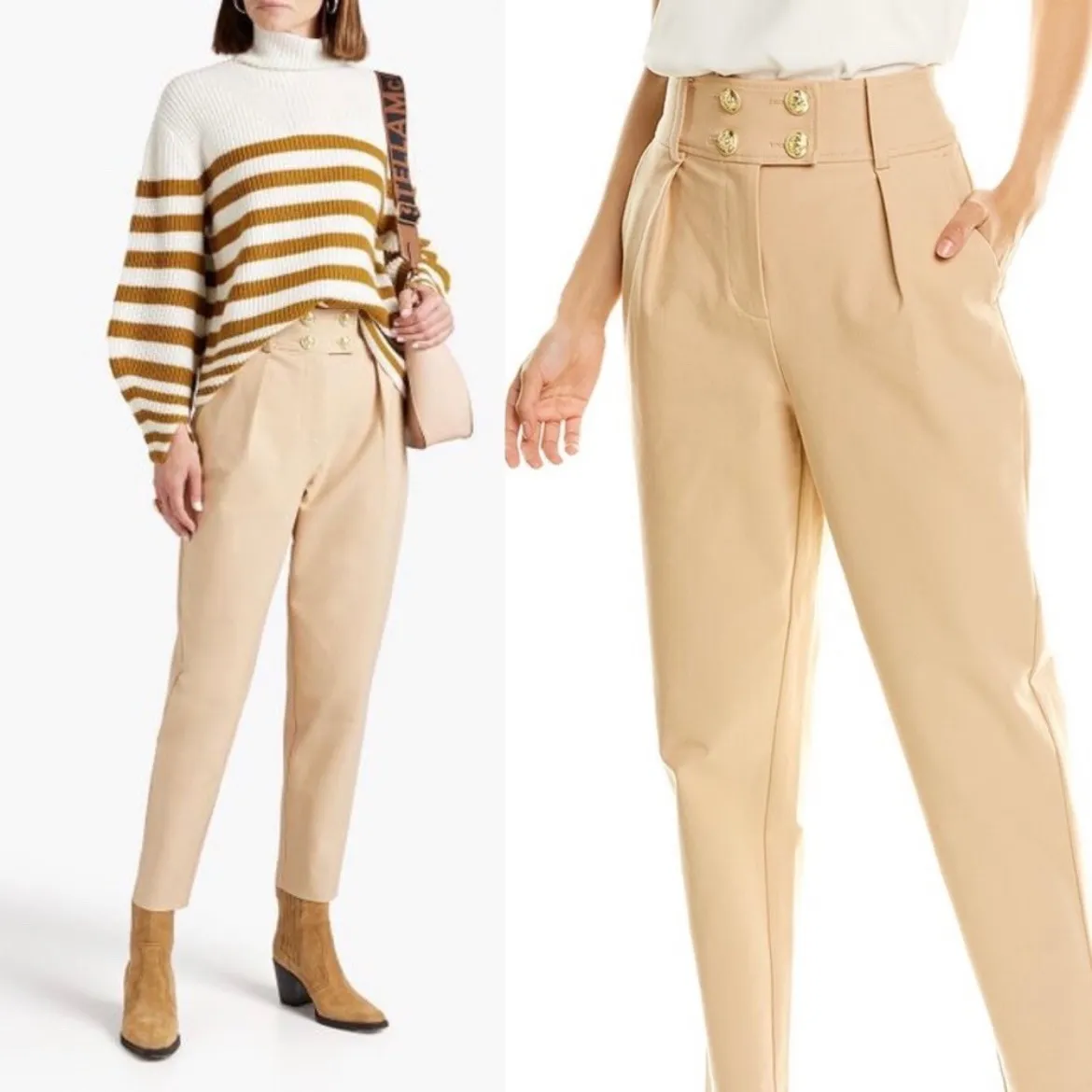 Derek Lam 10 Crosby Leonie Tapered Cropped High Waisted Pleated Pants Size 4 Tan - Image 2