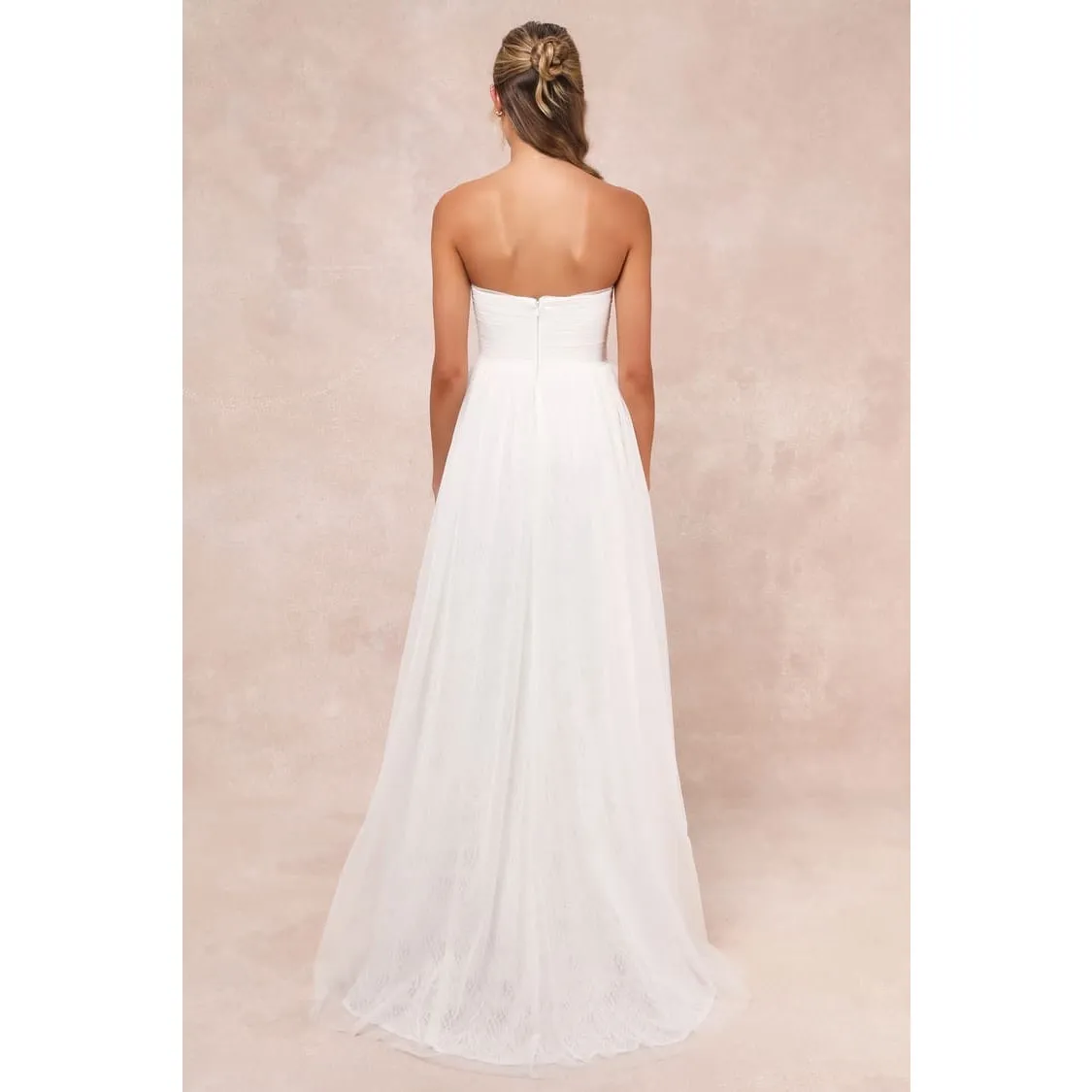 NWT Lulus Blissful Forever White Tulle Lace Strapless Pleated Maxi Dress Size M - Image 4