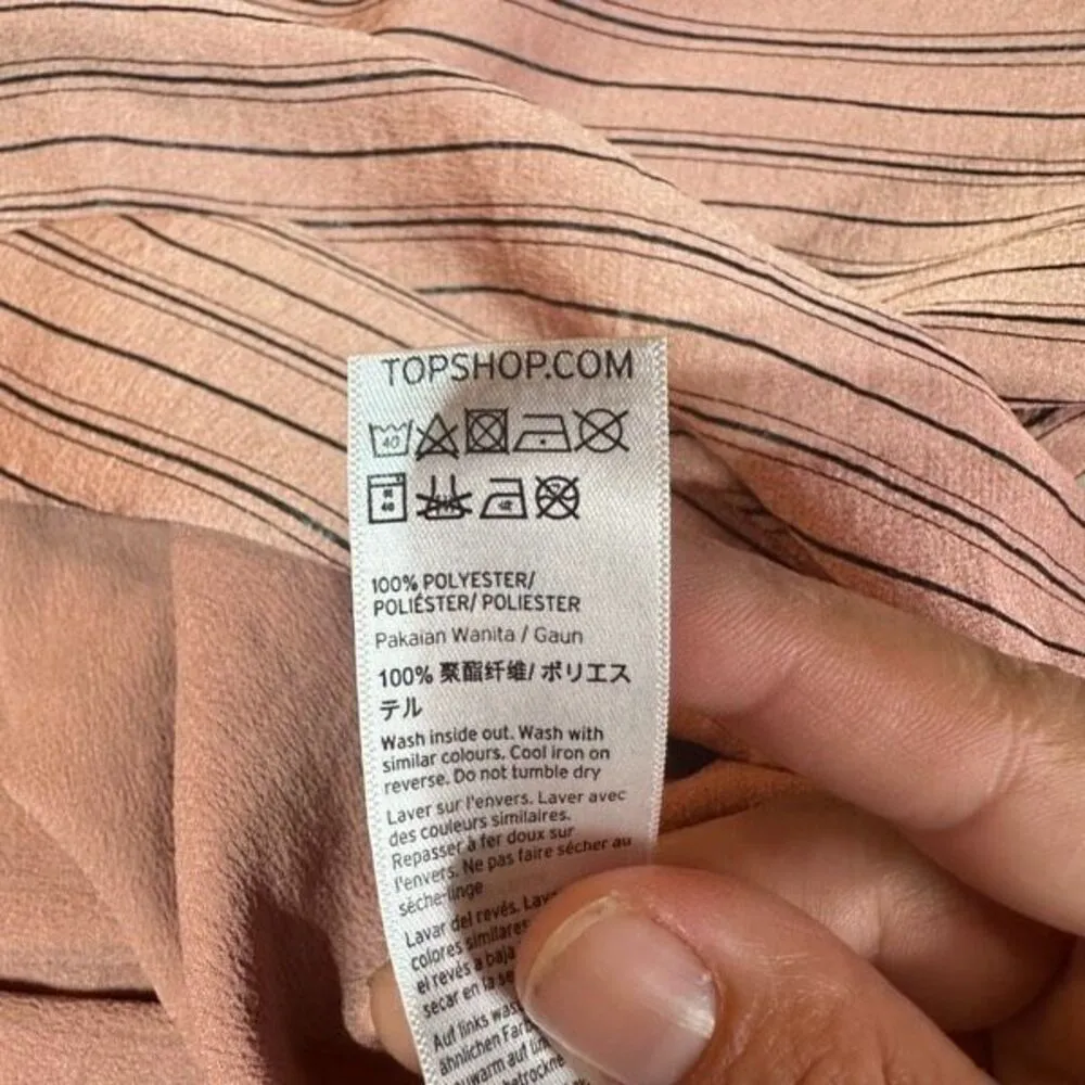 Topshop Women's Striped Collared Long Sleeve Satin Shirt Dress Pink Black Size 4 - Image 10