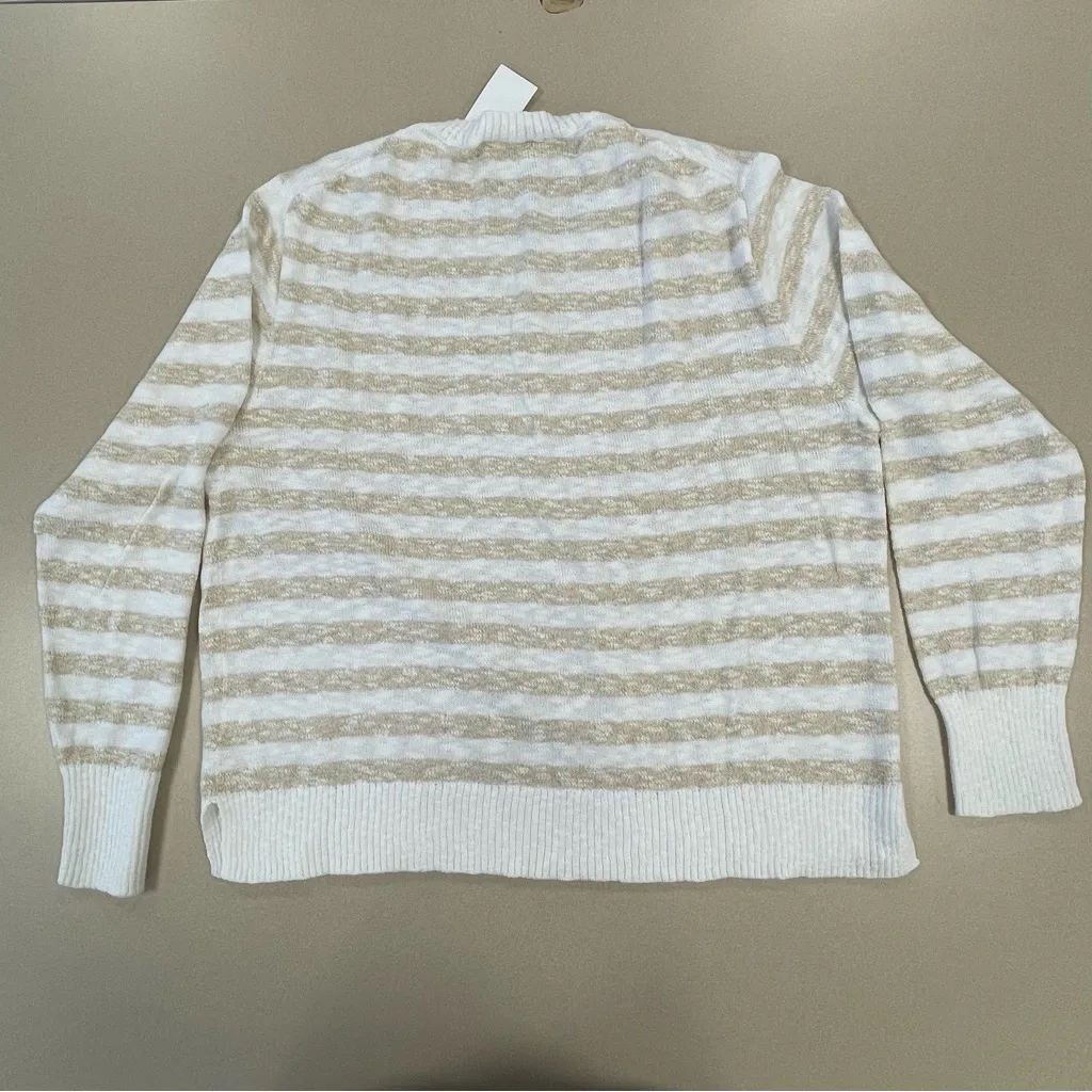 J. Crew Factory Striped Crewneck Beach Sweater in White & Light Khaki, XL - Image 2
