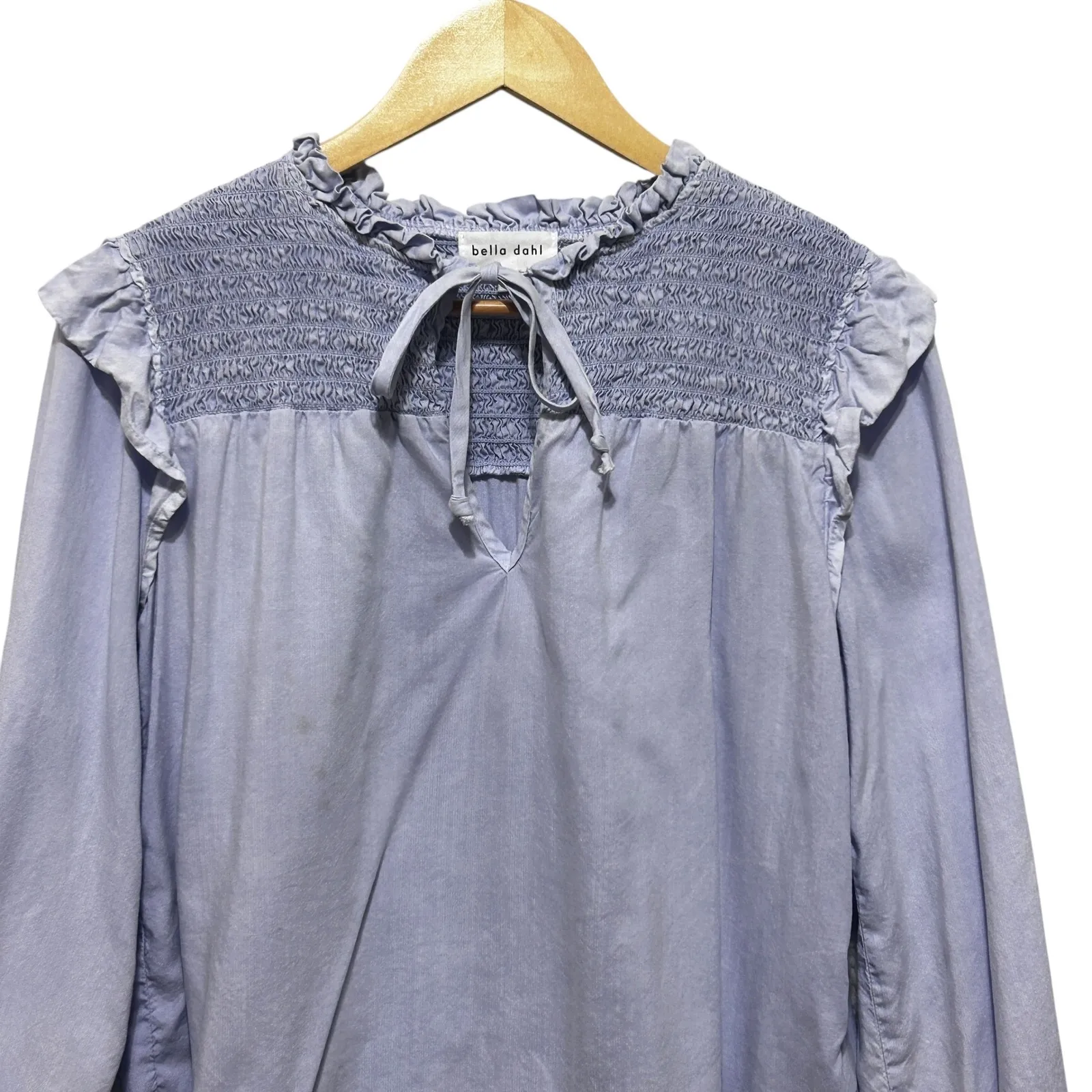 Bella Dahl Womens Top XS Blue Smocked‎ Ruffle  Boho Chic Peasant Western Cowgirl - Image 3