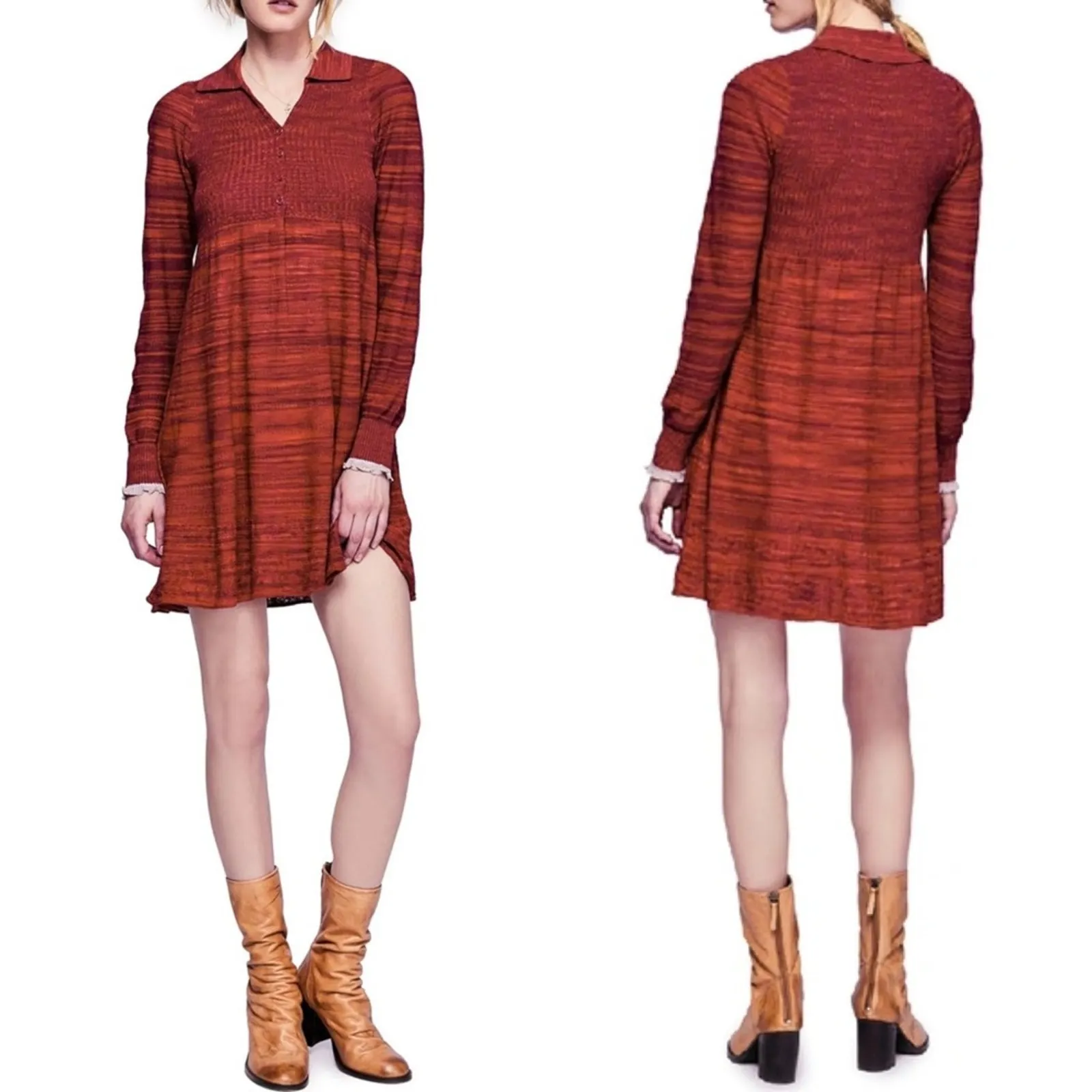 FREE PEOPLE Sweater Dress Size Medium Red Knit Ruffles Boho Indie Fall Country - Image 10