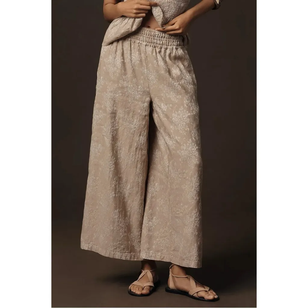 Anthropologie The Somerset Jacquard Pull-On Wide Leg Pants XL Tall NWT Neutral - Image 3