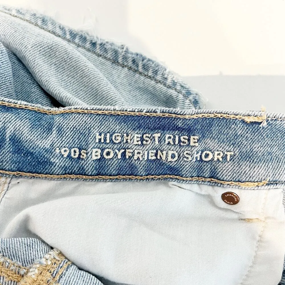 American Eagle The Highest Rise 90's Boyfriend Shorts Distressed Blue 14 - Image 4