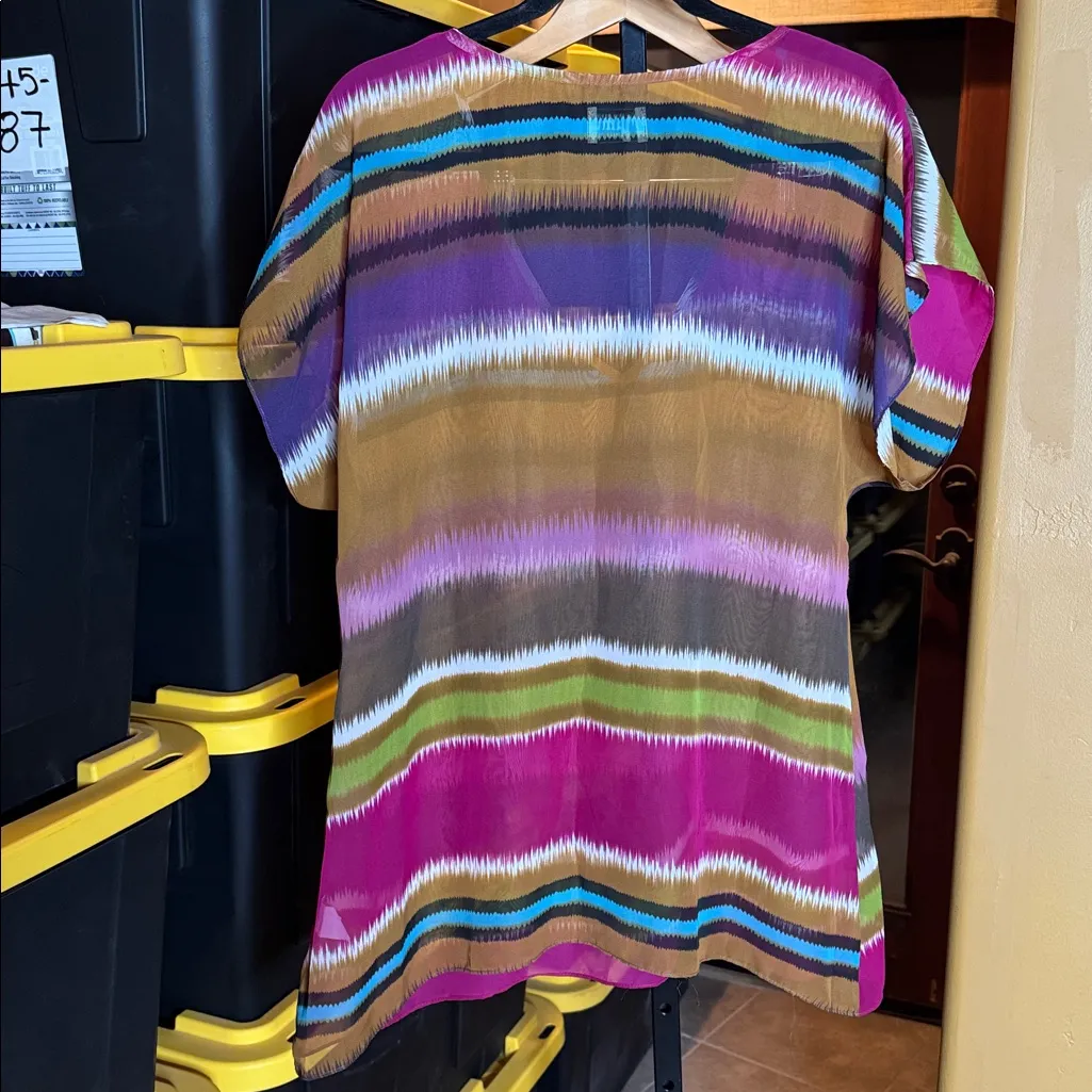 Show Me Your MuMu Striped V-Neck Sheer Tunic Cover Up Size Small / Medium - Image 6