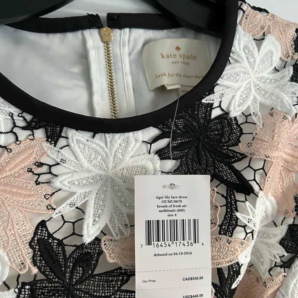Kate Spade Tiger Lily Blush Flower Lace Dress Size 4 Embroidered - Image 6