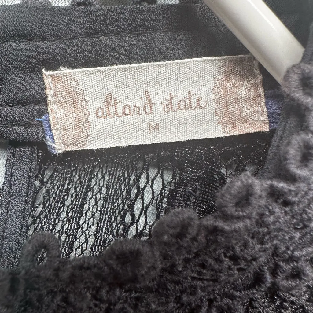 Altar'd State Black Lace Blouse Sheer Lace arms/chest Sz. Medium Flowy scalloped - Image 7
