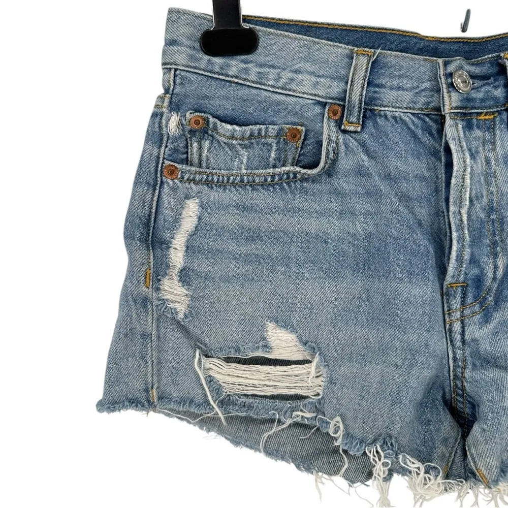 All Saints Destroyed Distressed Light Wash Denim Shorts Frayed Waist 25 - Image 2
