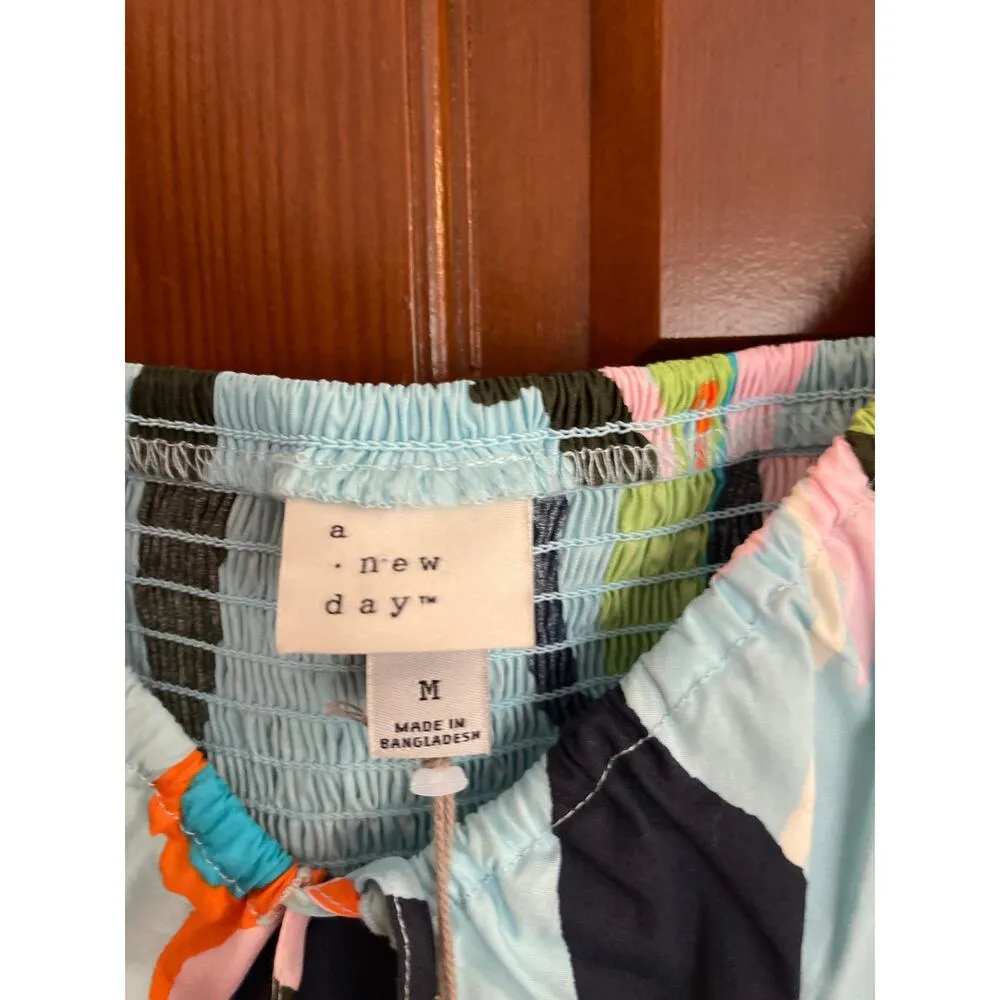 Women's Puff Short Sleeve Dress - A New Day Blue Floral Medium - Image 4