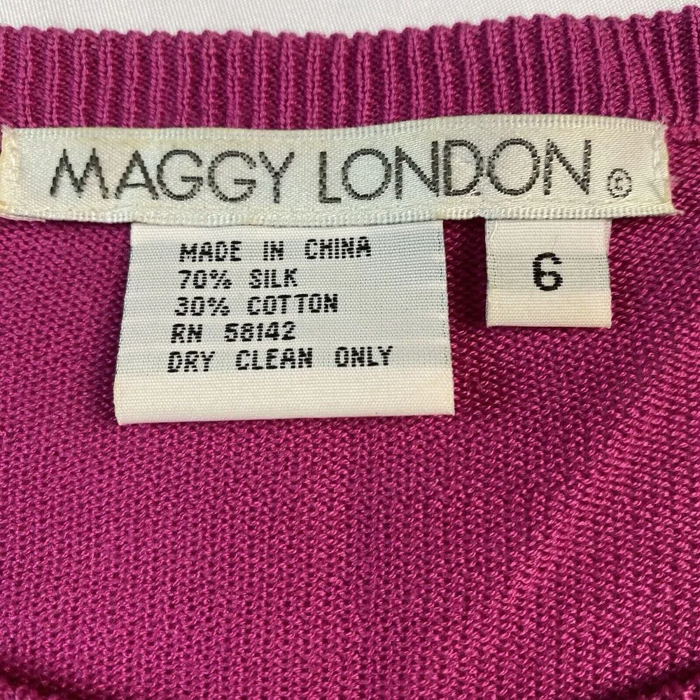 Maggy London Women's Pink Floral‎ Embroidered Silk Blend Cardigan Sweater Size 6 - Image 4