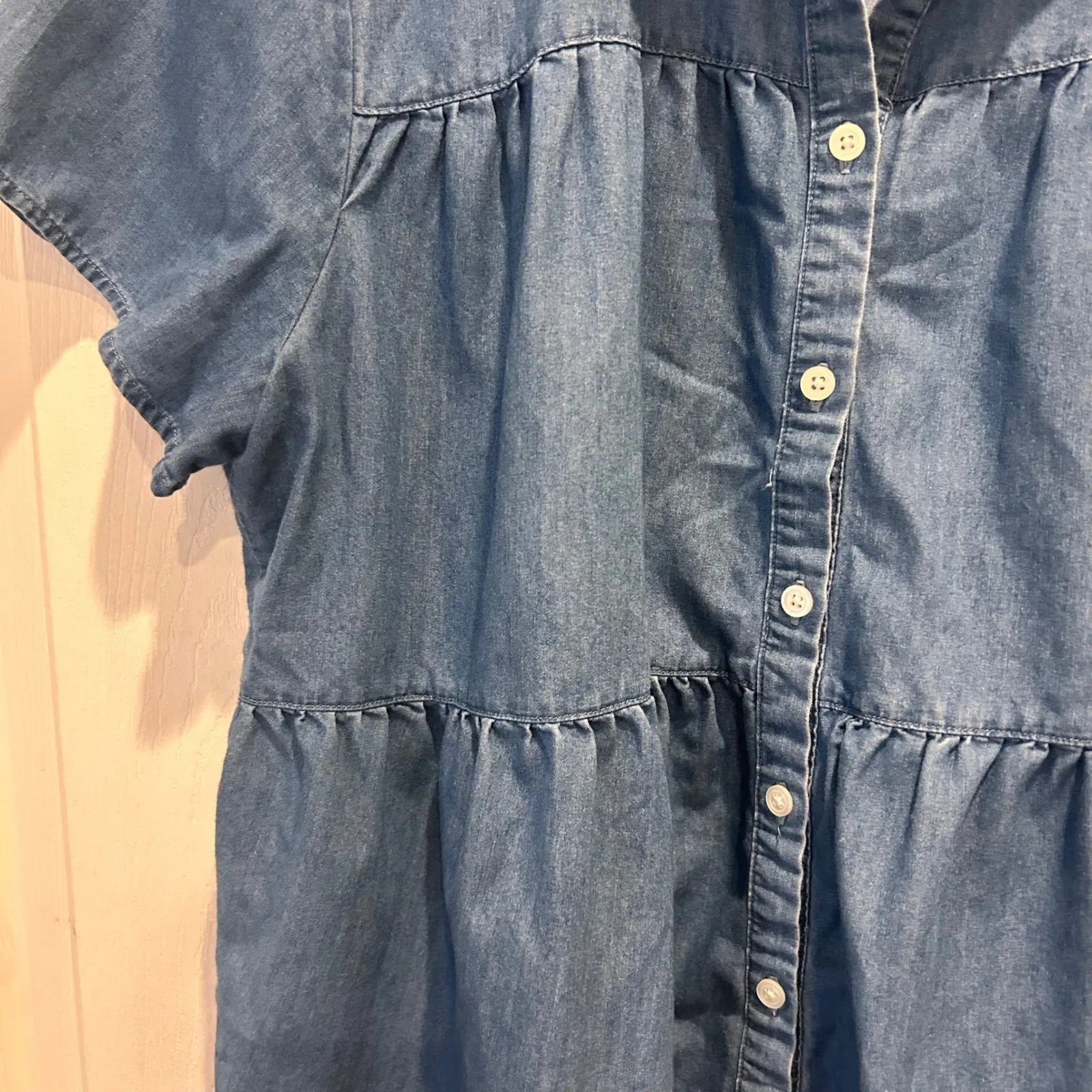 Time Tru‎ Women Chambray Button Up Tiered Short Sleeve Top XL (16 - Image 4