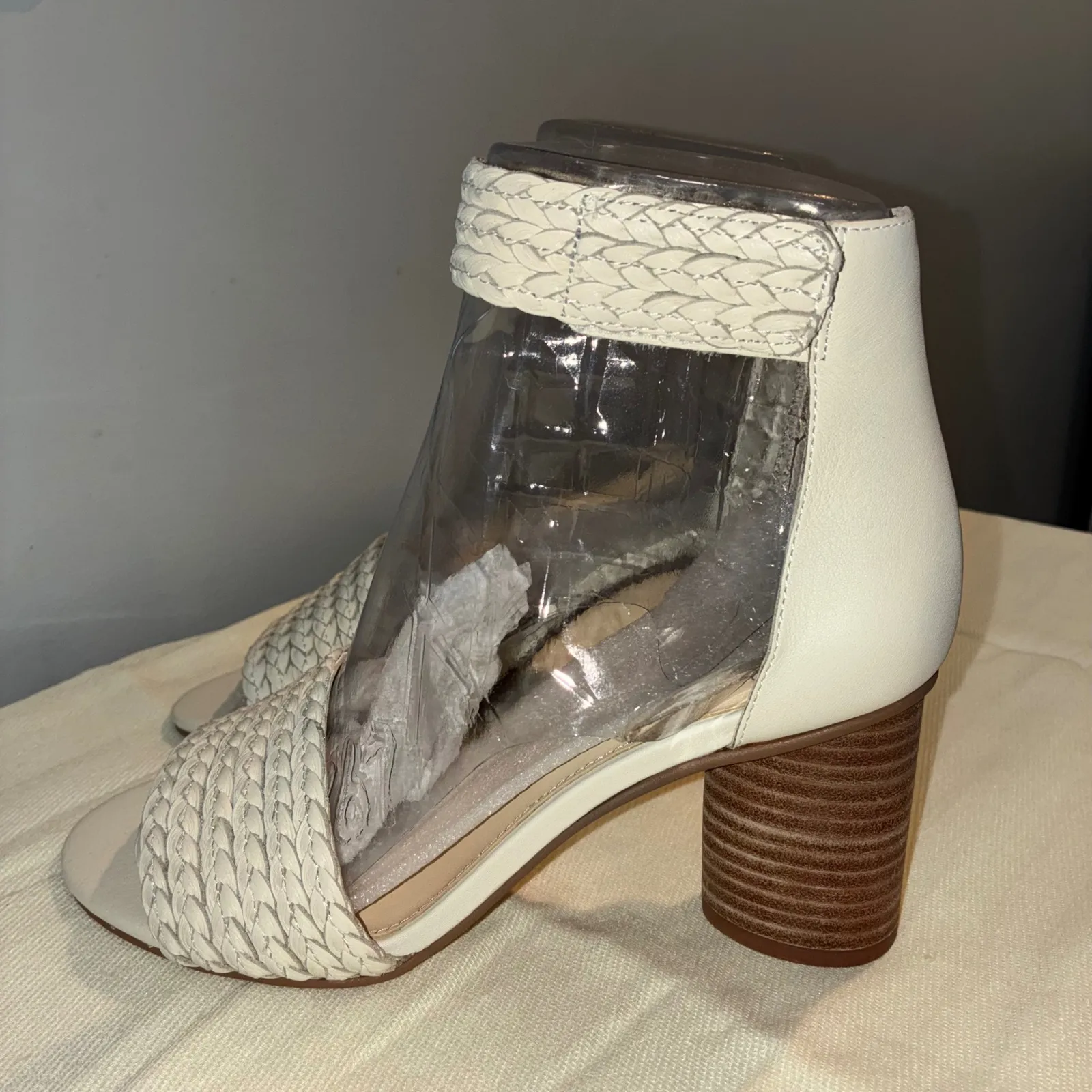 Vince Camuto Jedina Womens‎ 6M White Woven Block Heel Ankle Strap Zipper Sandals - Image 3