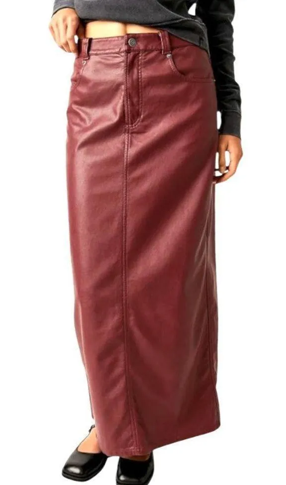 City Slicker Vegan Maxi Skirt Maroon Size 4 NWT faux leather Classy - Image 12