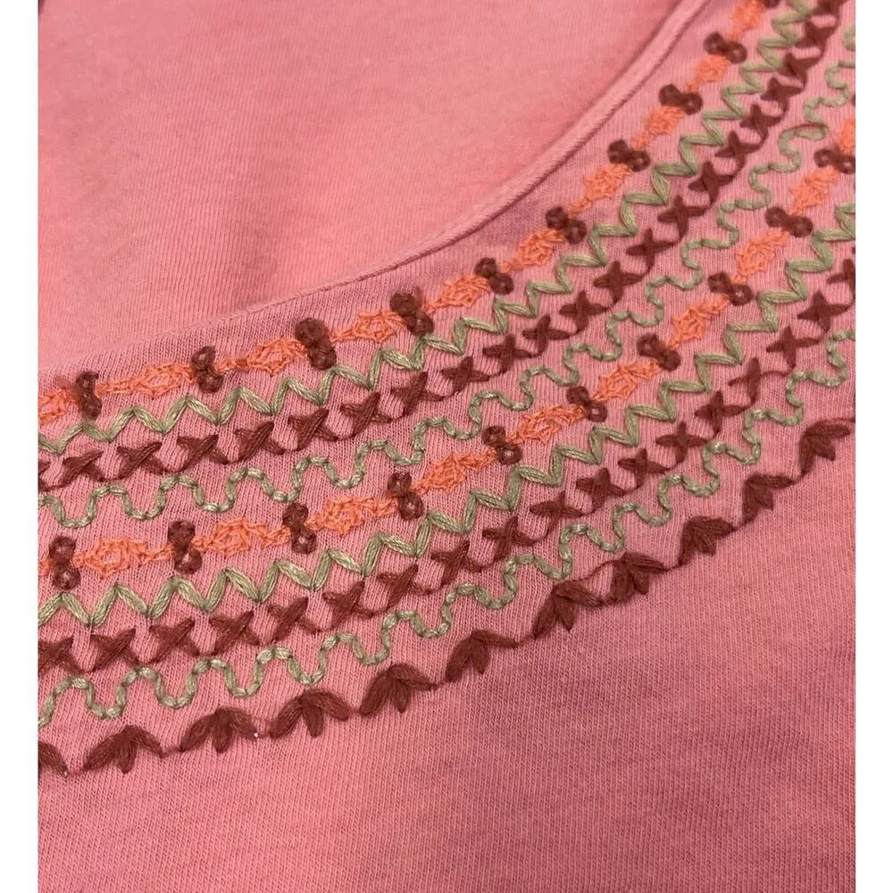 SUNDANCE Womens Coral Orange Embroidered 3/4 Sleeve Blouse L Western Prairie - Image 6