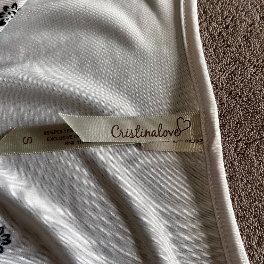 CRISTINALOVE Women’s Boho Black & White Mini Dress Vintage Cover Up Sz S GUC - Image 4