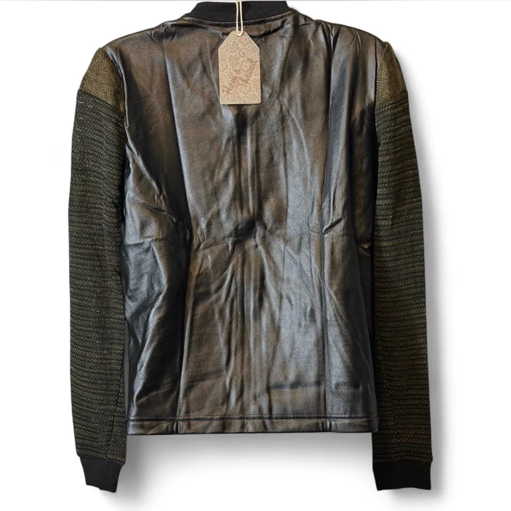 Vegan Leather/Knit Spliced Bomber‎ Jacket - Image 3