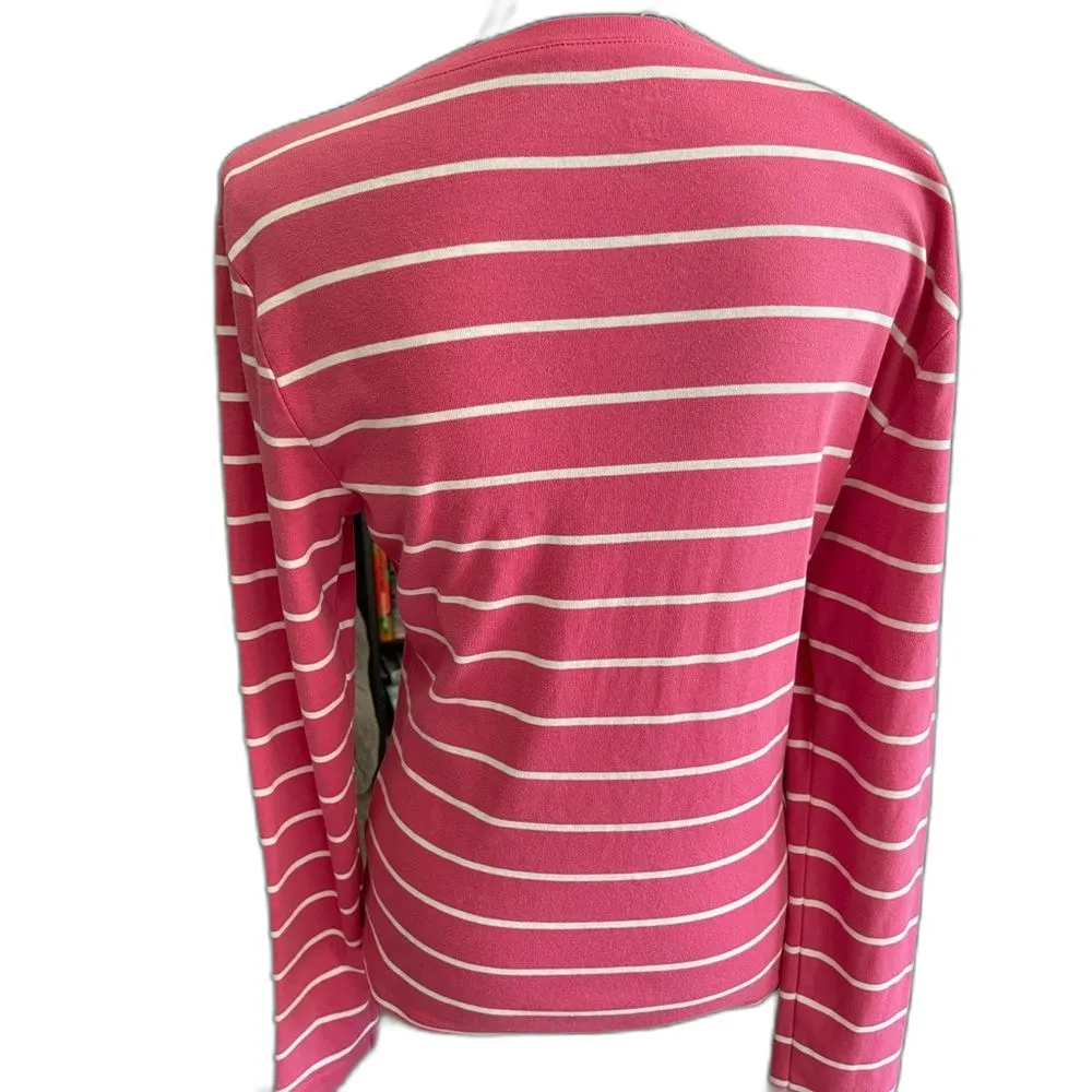 Tommy Hilfiger Women's Pink & White Striped Long-Sleeved Cotton Top Size Large - Image 3