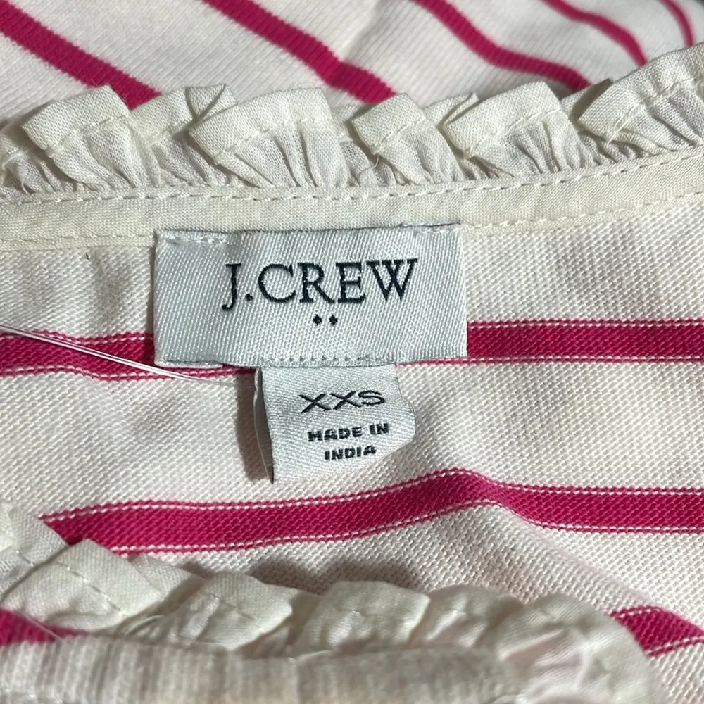 J Crew Factory Ruffle Collar Stripe Henley Shirt Ivory/Fuschia XXS NWOT Pink - Image 4