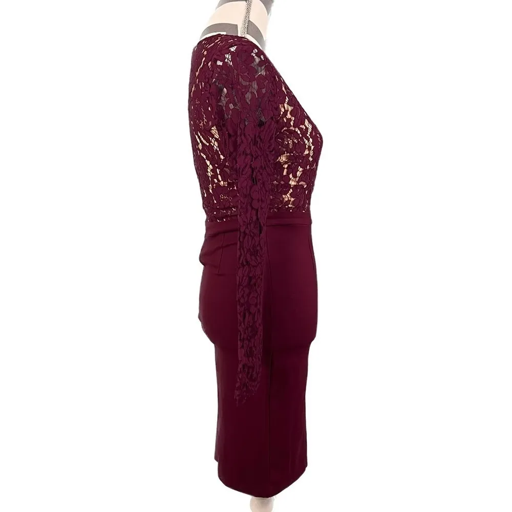 Lulus Swoon-er or Later Burgundy Long Sleeve Lace Dress - Size S - Image 10