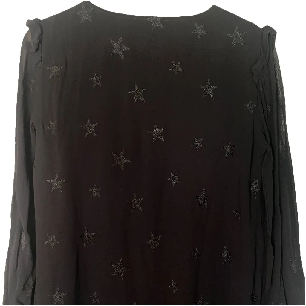 MICHAEL STARS Embroidered Star Georgette Ruffle Shift Dress Size M Black ($178) - Image 5