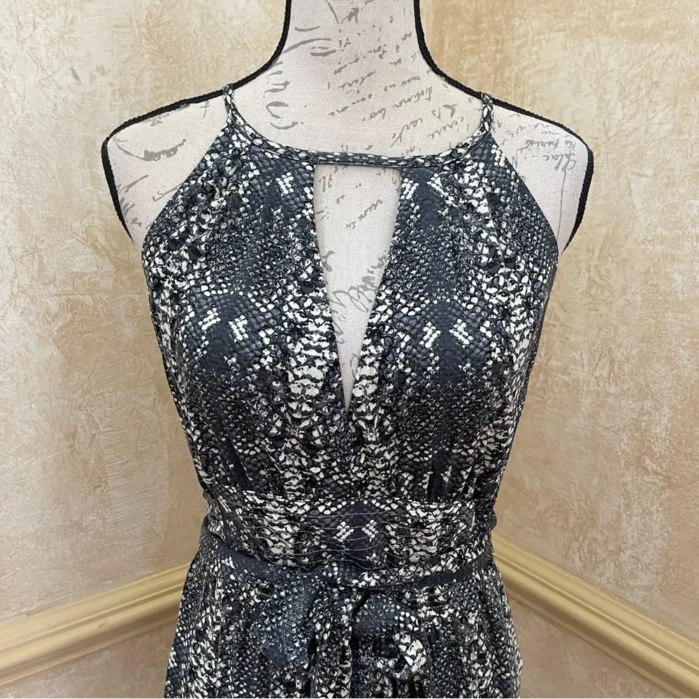 Marc by Marc Jacobs Grey Black Reptile Animal Print Midi Halter neck Dress Sz S - Image 4