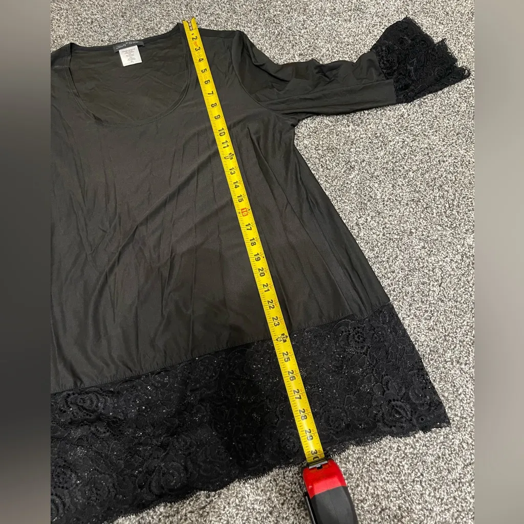 Slinky Brand Opaque Pullover Scalloped Lace Scoop Neck Long Sleeve Top Petite L - Image 5