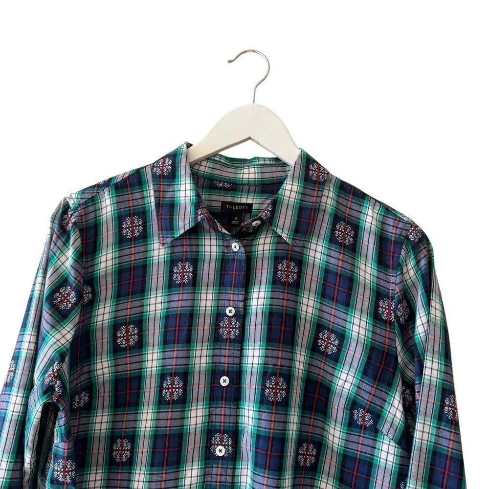 Talbots Green Red Plaid Flannel Long Sleeve Cotton Christmas Shirt Top Holiday S - Image 2