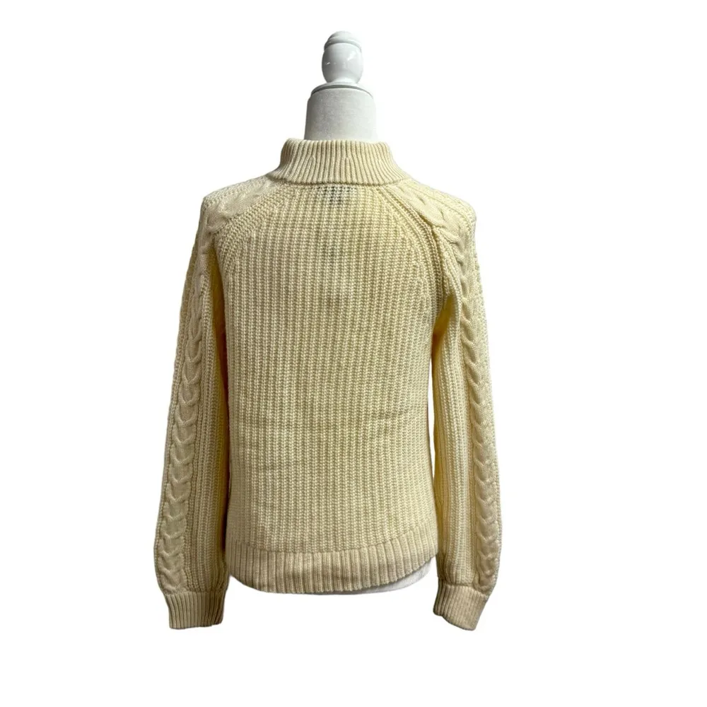 NEW J. Crew Pom-Pom Cable-Knit Pullover Crew Neck Sweater Natural Cream Small - Image 4