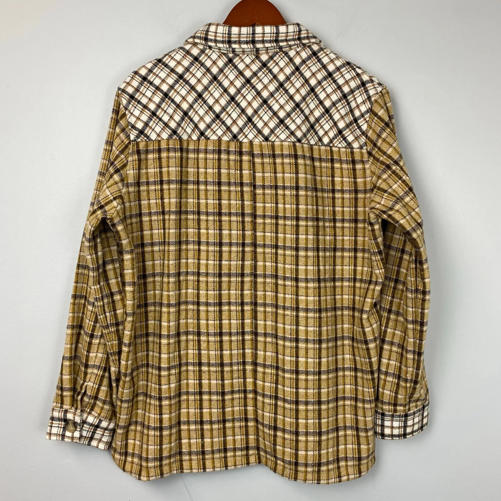 Umgee Mustard Yellow Plaid Block Patch Pockets Flannel Shirt Shacket XL - Image 5
