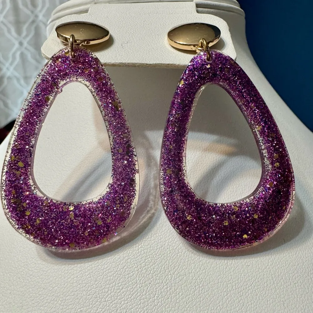 Ava and Aiden H Goldtone Sparkly Purple Teardrop earrings Gold - Image 6