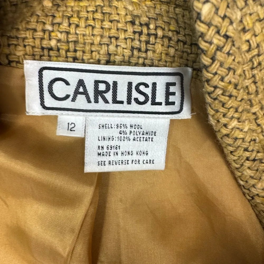 Carlisle Sz 12 Button Up Blazer Gold Beige Jacket Woven Boucle Specks High Neck - Image 15