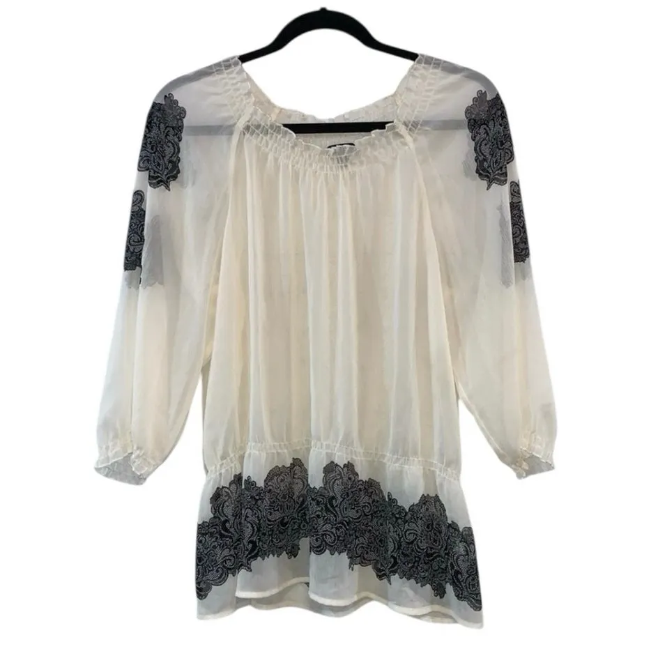 Apt. 9 Sheer Peasant Blouse Black Floral Lace Trim Large - Image 2