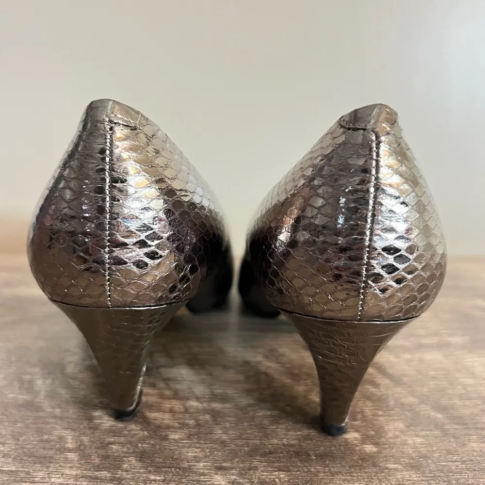 Vintage Vanna White Silver Heels Shoes Women’s Size 9 Leather Reptile Scale - Image 10