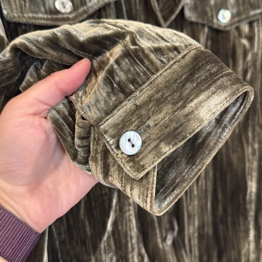 Chico's Womens Velvet Jacket Blazer Size 1 Silk Blend Green Long Sleeve Lined - Image 4