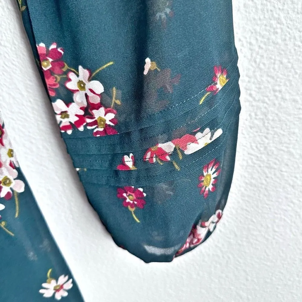 MADEWELL | Sheer-Sleeve Pintuck Ruffle Dress in Spruce Blooms Floral | Size 4 - Image 10