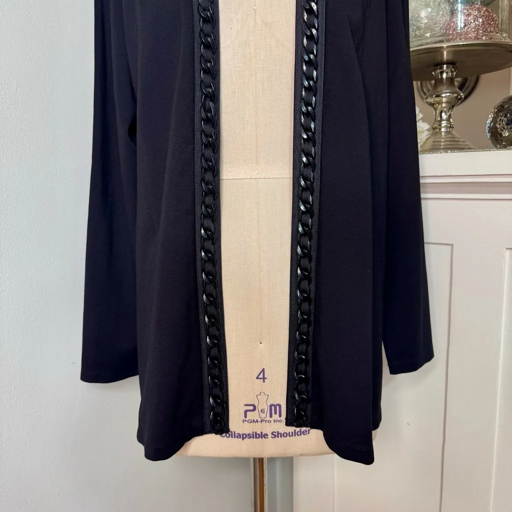 Susan Graver Pet Sleek Ponte Long Sleeve Cardigan Black Size Medium - Image 4