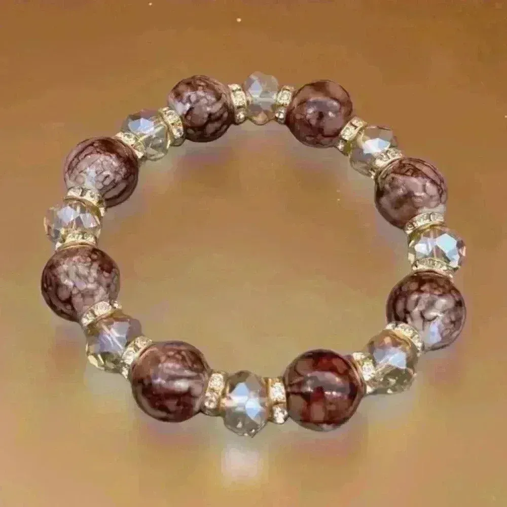 Champagne Brown Glass Beaded Bracelet Tan - Image 4
