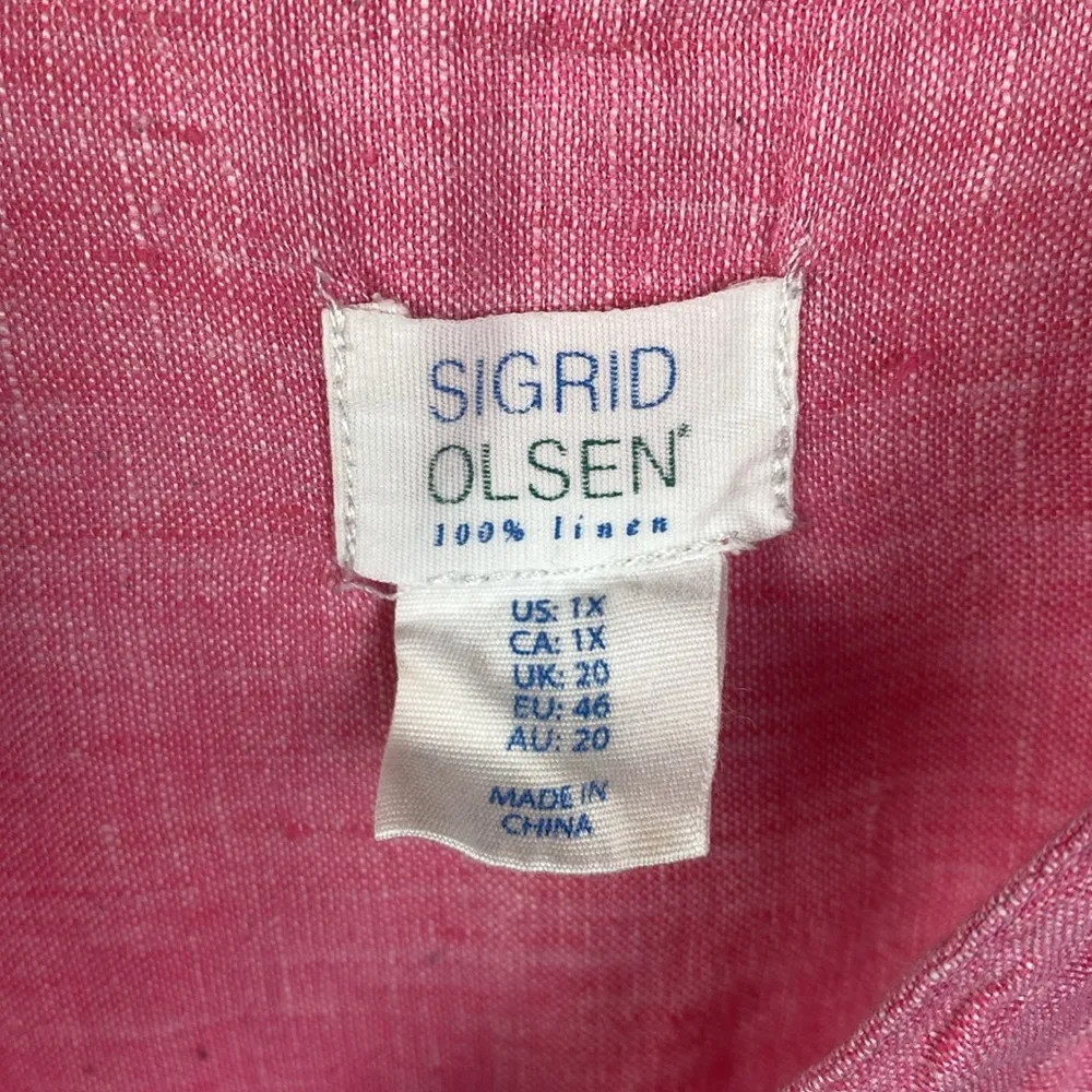 Sigrid Olsen 100% Linen Pink Half Sleeve Button Side Trim Top Blouse 1X - Image 4