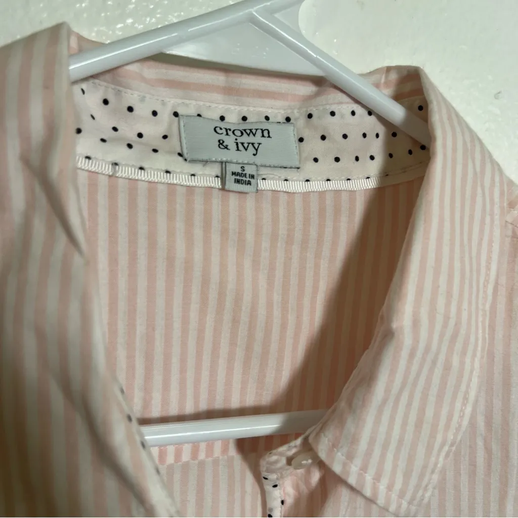 Crown & Ivy Button Down Blouse Light Pink White Pinstripes S - Image 8