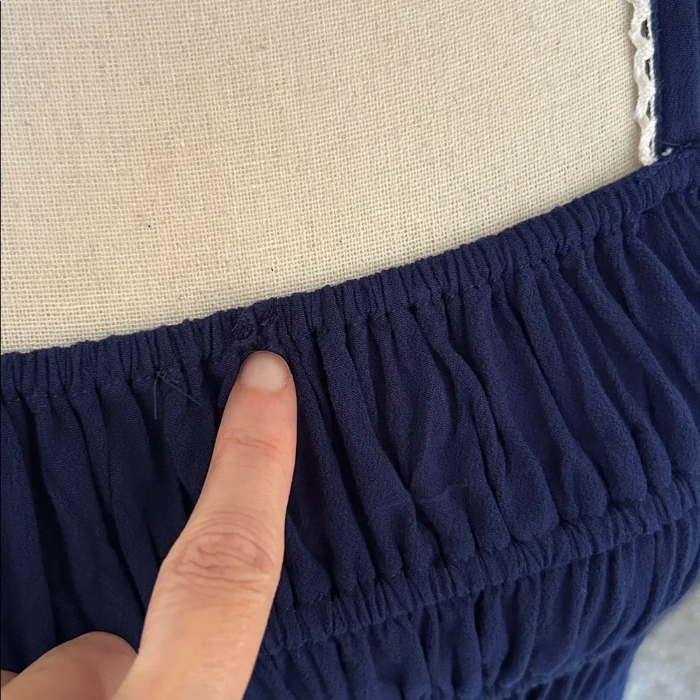 Chelsea &Violet, navy blue boho tiered, ruffle mini bow Tie strap dress M L​ - Image 4